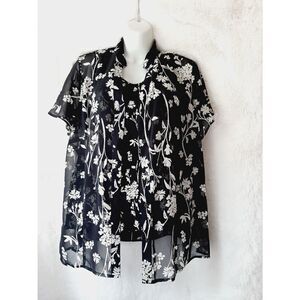 Kim Rogers two Fer 1X Black Floral top set